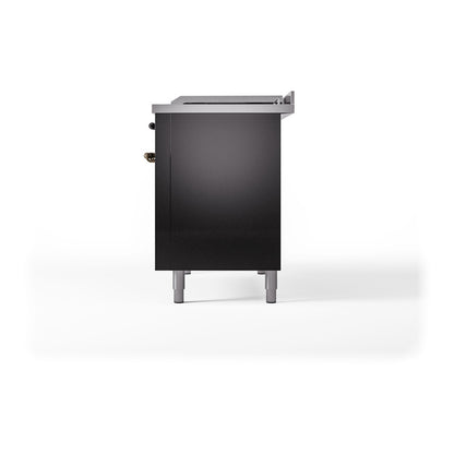 ILVE Nostalgie II Noblesse 48" Glossy Black Dual Fuel Range with 5 Burners, Griddle and French Top Solid Door Liquid Propane