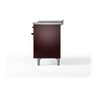 ILVE Nostalgie II Noblesse 48" Burgundy Dual Fuel Range with 5 Burners, Griddle and French Top Solid Door Natural Gas
