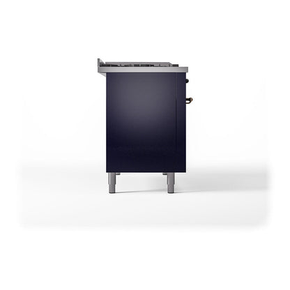 ILVE Nostalgie II Noblesse 48" Midnight Blue Dual Fuel Range with 5 Burners, Griddle and French Top Solid Door Natural Gas