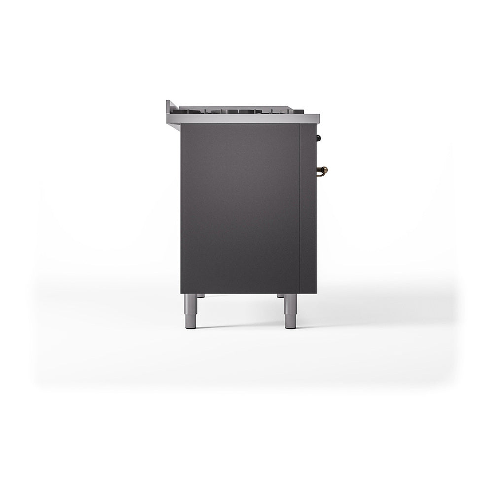 ILVE Nostalgie II Noblesse 48" Graphite Matte Dual Fuel Range with 5 Burners, Griddle and French Top Solid Door Natural Gas