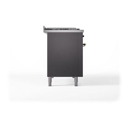 ILVE Nostalgie II Noblesse 48" Graphite Matte Dual Fuel Range with 5 Burners, Griddle and French Top Solid Door Natural Gas