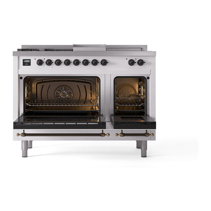 ILVE Nostalgie II Noblesse 48" RAL Dual Fuel Range with 5 Burners, Griddle and French Top Solid Door Natural Gas