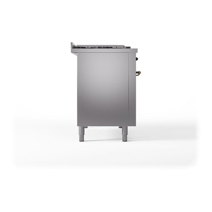 ILVE Nostalgie II Noblesse 48" Stainless Steel Dual Fuel Range with 5 Burners, Griddle and French Top Solid Door Natural Gas