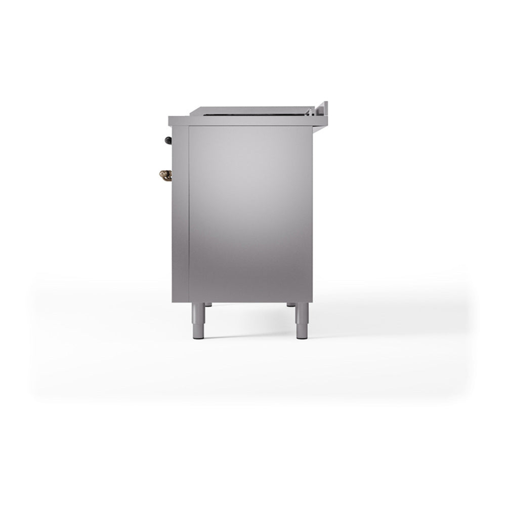 ILVE Nostalgie II Noblesse 48" Stainless Steel Dual Fuel Range with 5 Burners, Griddle and French Top Solid Door Natural Gas