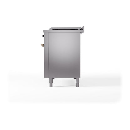 ILVE Nostalgie II Noblesse 48" Stainless Steel Dual Fuel Range with 5 Burners, Griddle and French Top Solid Door Natural Gas