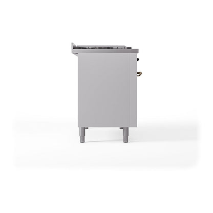 ILVE Nostalgie II Noblesse 48" White Dual Fuel Range with 5 Burners, Griddle and French Top Solid Door Natural Gas