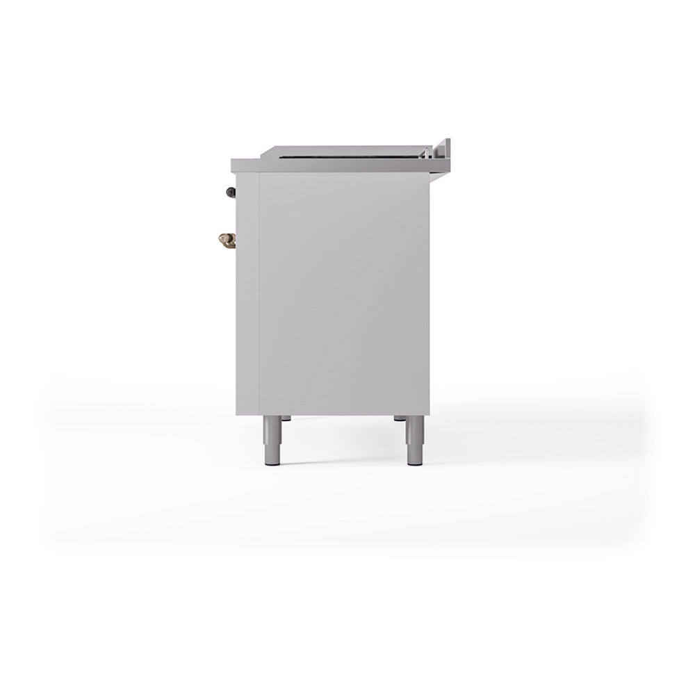 ILVE Nostalgie II Noblesse 48" White Dual Fuel Range with 5 Burners, Griddle and French Top Solid Door Natural Gas