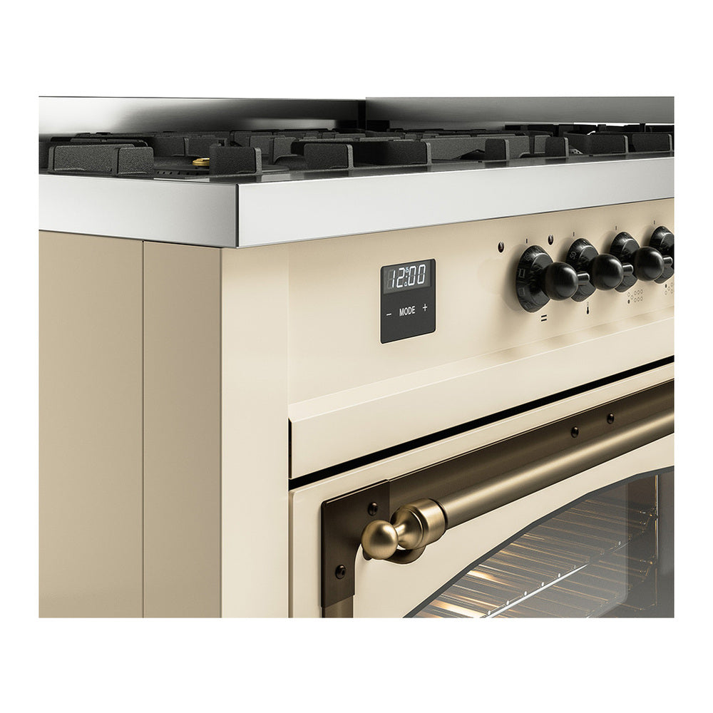 ILVE Nostalgie II Noblesse 60" Antique White Dual Fuel Range with 9 Burners and Griddle Triple Glass Door Natural Gas
