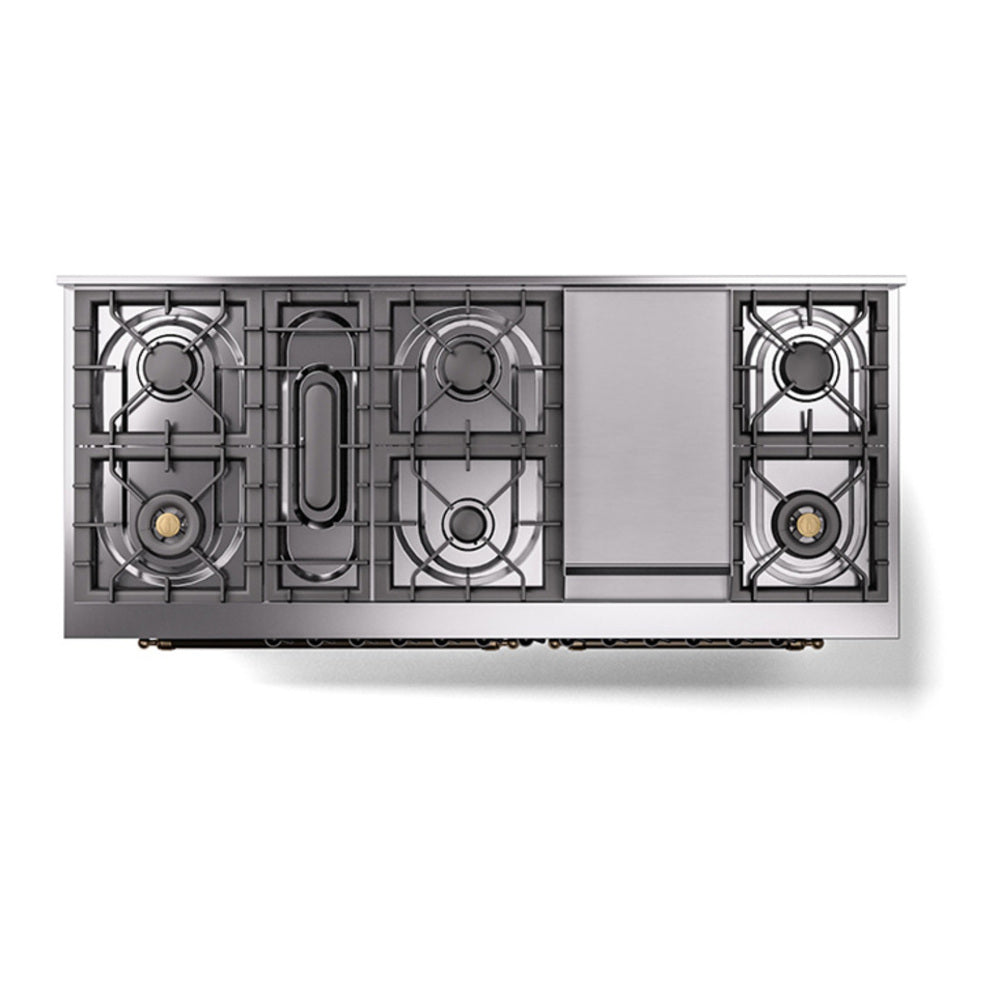 ILVE Nostalgie II Noblesse 60" Blue Grey Dual Fuel Range with 9 Burners and Griddle Triple Glass Door Liquid Propane