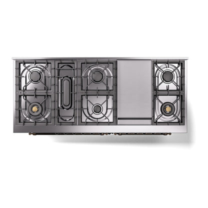 ILVE Nostalgie II Noblesse 60" Blue Grey Dual Fuel Range with 9 Burners and Griddle Triple Glass Door Liquid Propane
