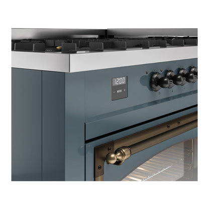 ILVE Nostalgie II Noblesse 60" Blue Grey Dual Fuel Range with 9 Burners and Griddle Triple Glass Door Natural Gas
