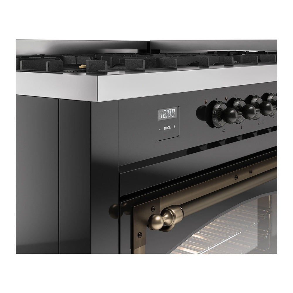 ILVE Nostalgie II Noblesse 60" Glossy Black Dual Fuel Range with 9 Burners and Griddle Triple Glass Door Natural Gas