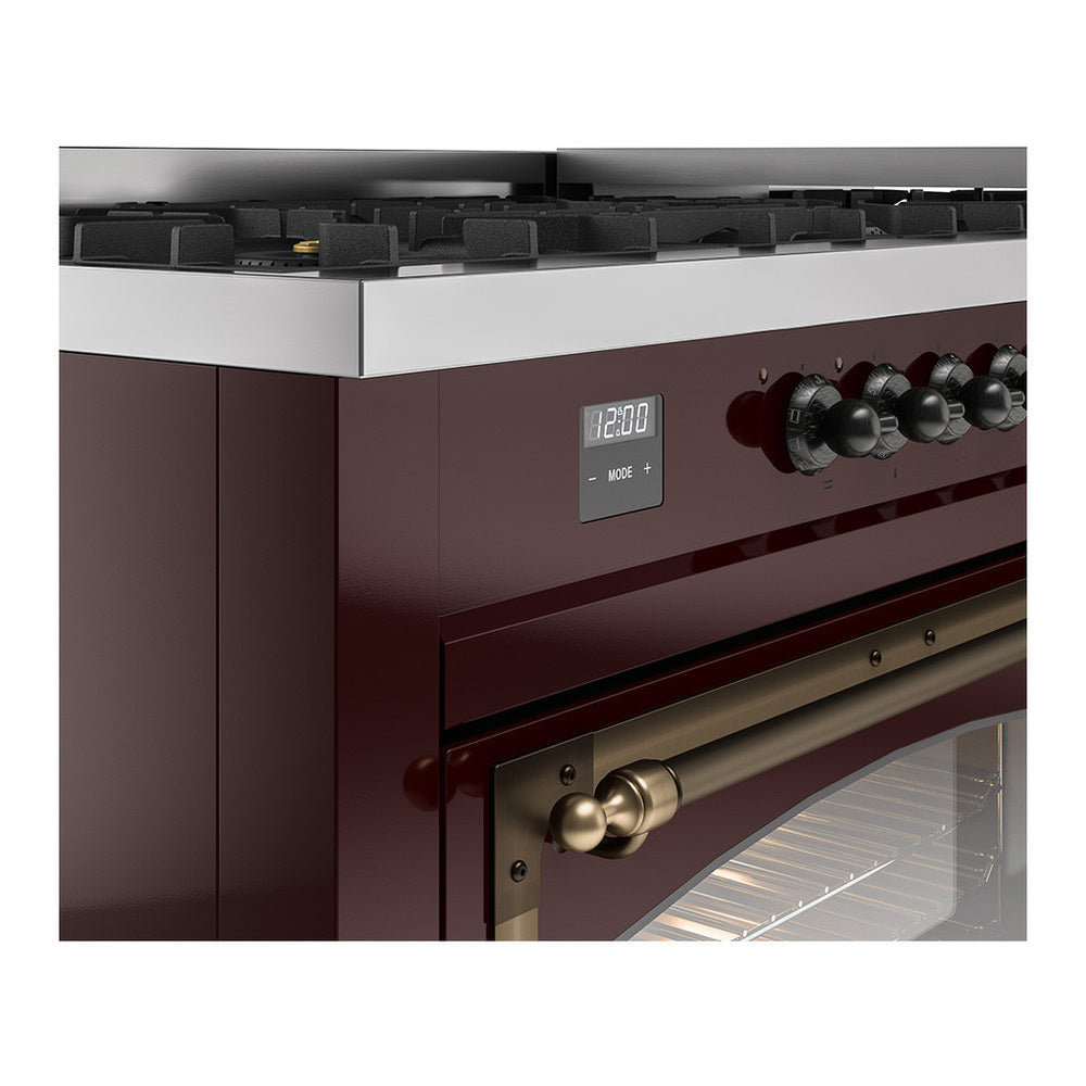 ILVE Nostalgie II Noblesse 60" Burgundy Dual Fuel Range with 9 Burners and Griddle Triple Glass Door Natural Gas