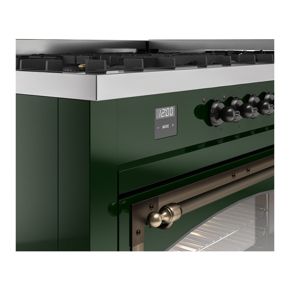ILVE Nostalgie II Noblesse 60" Emerald Green Dual Fuel Range with 9 Burners and Griddle Triple Glass Door Natural Gas
