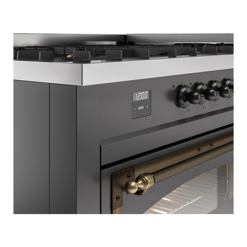 ILVE Nostalgie II Noblesse 60" Graphite Matte Dual Fuel Range with 9 Burners and Griddle Triple Glass Door Liquid Propane