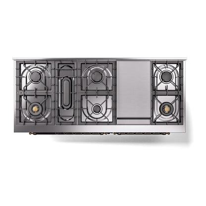 ILVE Nostalgie II Noblesse 60" RAL Dual Fuel Range with 9 Burners and Griddle Triple Glass Door Natural Gas