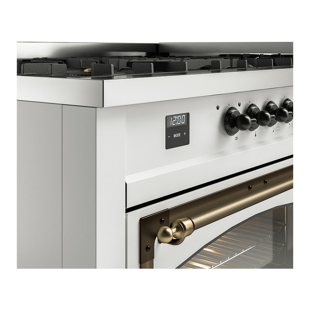 ILVE Nostalgie II Noblesse 60" White Dual Fuel Range with 9 Burners and Griddle Triple Glass Door Natural Gas