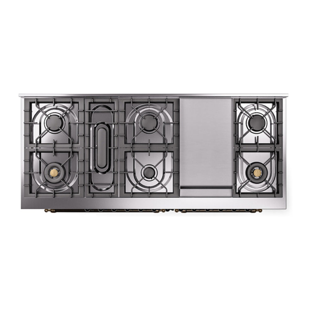 ILVE Nostalgie II Noblesse 60" Antique White Dual Fuel Range with 9 Burners and Griddle Solid Door Liquid Propane