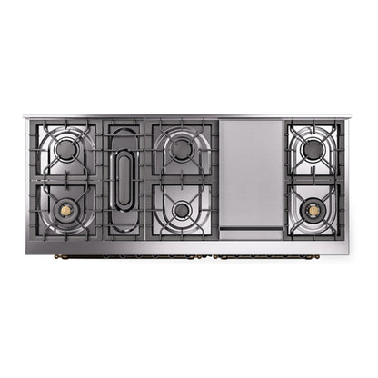 ILVE Nostalgie II Noblesse 60" Antique White Dual Fuel Range with 9 Burners and Griddle Solid Door Liquid Propane