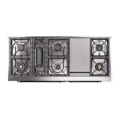 ILVE Nostalgie II Noblesse 60" Antique White Dual Fuel Range with 9 Burners and Griddle Solid Door Natural Gas