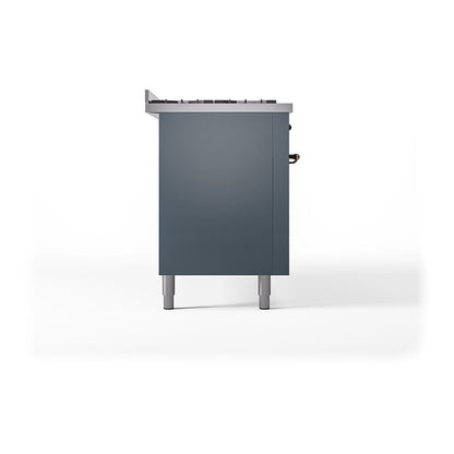 ILVE Nostalgie II Noblesse 60" Blue Grey Dual Fuel Range with 9 Burners and Griddle Solid Door Natural Gas