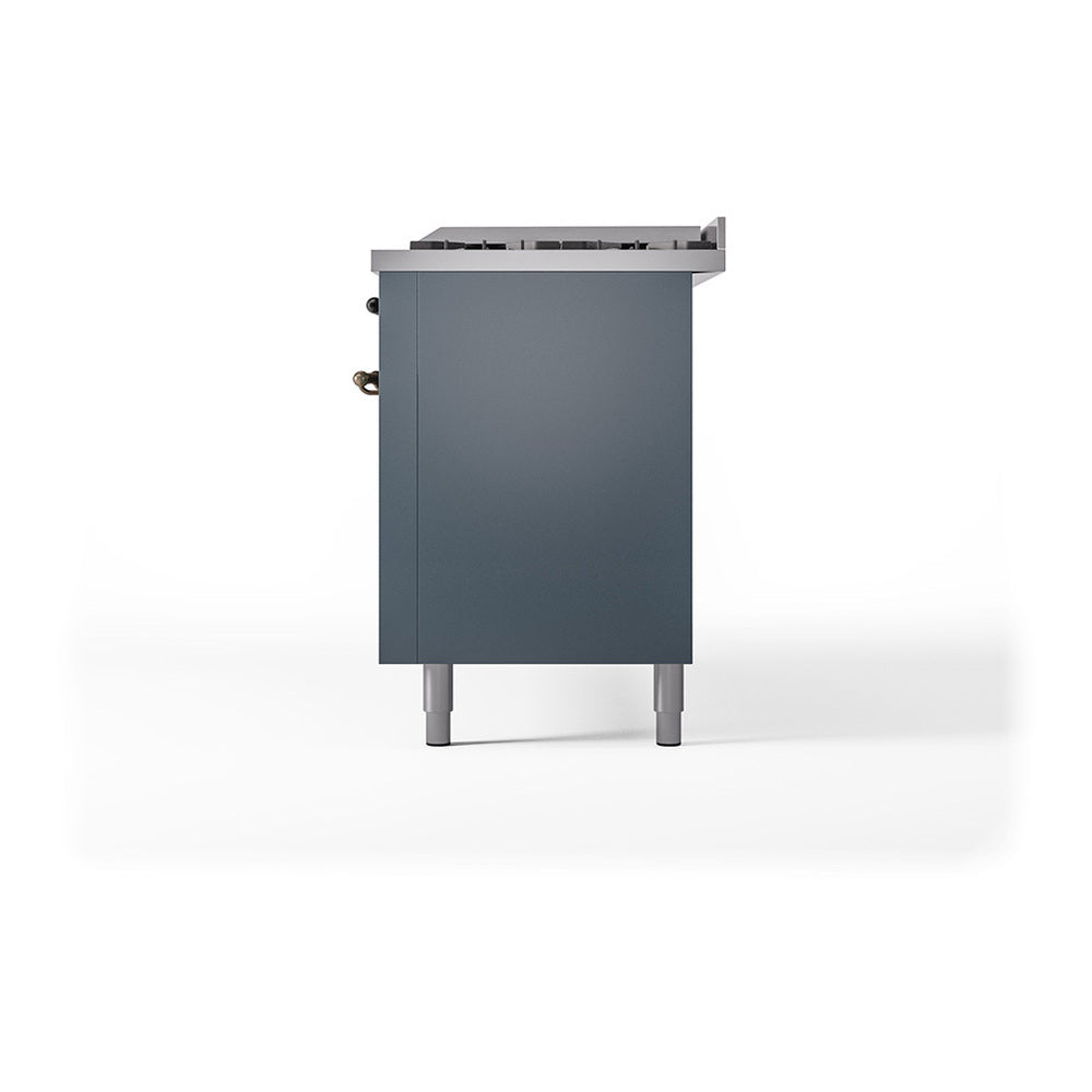 ILVE Nostalgie II Noblesse 60" Blue Grey Dual Fuel Range with 9 Burners and Griddle Solid Door Natural Gas