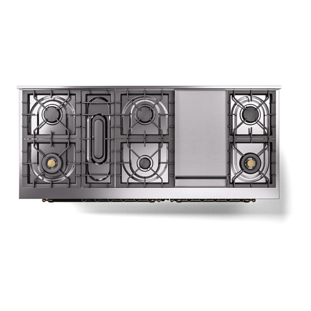 ILVE Nostalgie II Noblesse 60" Glossy Black Dual Fuel Range with 9 Burners and Griddle Solid Door Liquid Propane