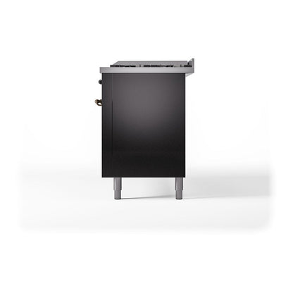 ILVE Nostalgie II Noblesse 60" Glossy Black Dual Fuel Range with 9 Burners and Griddle Solid Door Natural Gas