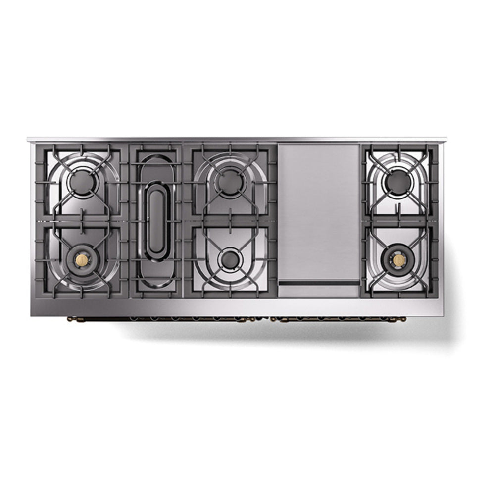 ILVE Nostalgie II Noblesse 60" Burgundy Dual Fuel Range with 9 Burners and Griddle Solid Door Natural Gas