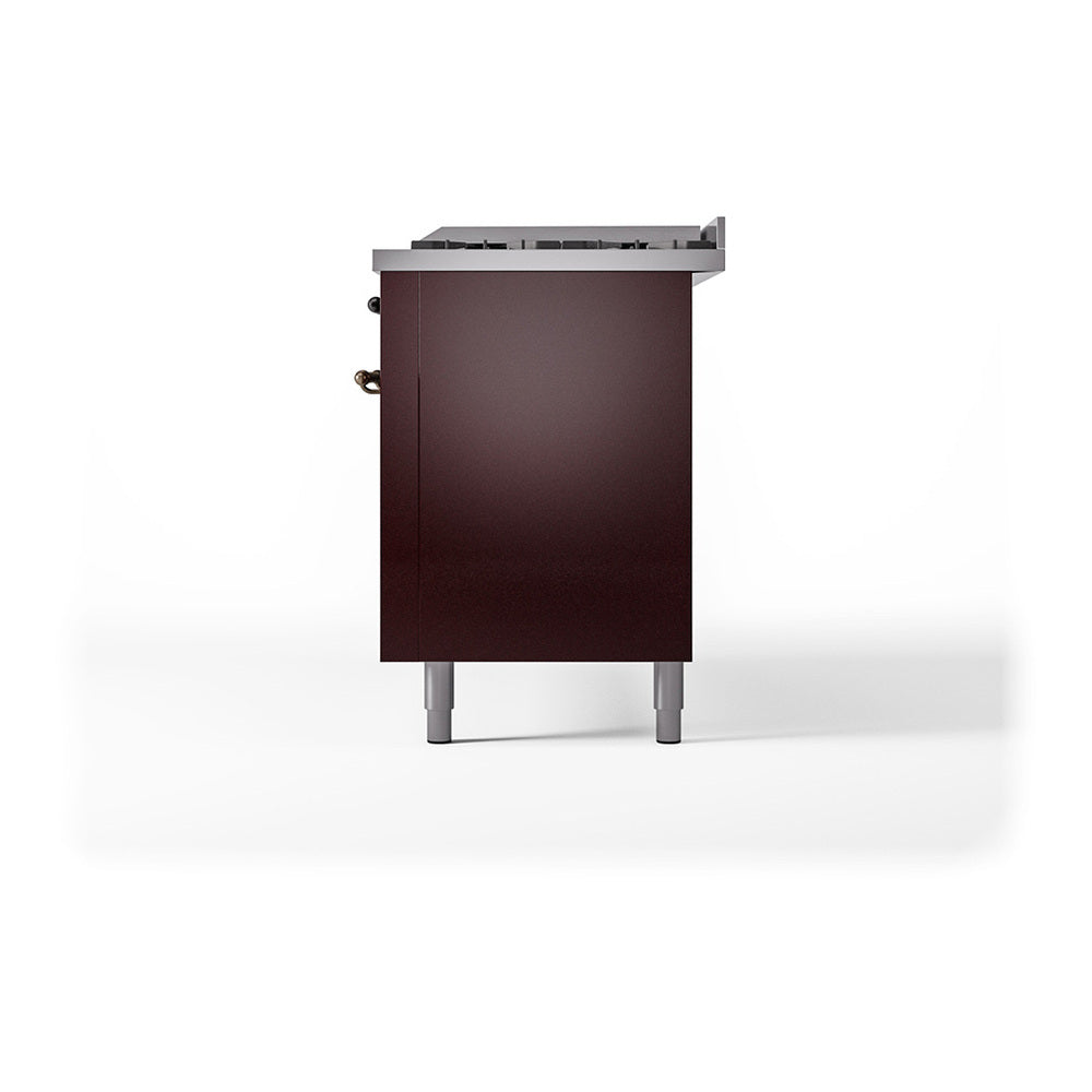 ILVE Nostalgie II Noblesse 60" Burgundy Dual Fuel Range with 9 Burners and Griddle Solid Door Natural Gas