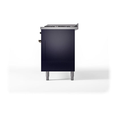ILVE Nostalgie II Noblesse 60" Midnight Blue Dual Fuel Range with 9 Burners and Griddle Solid Door Natural Gas