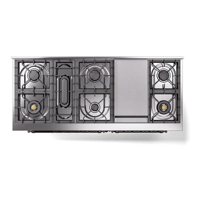 ILVE Nostalgie II Noblesse 60" White Dual Fuel Range with 9 Burners and Griddle Solid Door Natural Gas