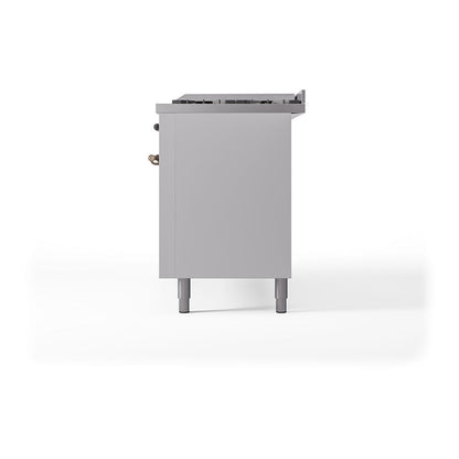 ILVE Nostalgie II Noblesse 60" White Dual Fuel Range with 9 Burners and Griddle Solid Door Natural Gas
