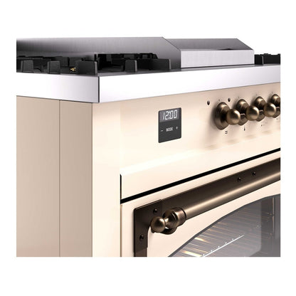 ILVE Nostalgie II Noblesse 60" Antique White Dual Fuel Range with 7 Burners, Griddle and French Top Triple Glass Door Natural Gas