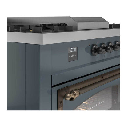 ILVE Nostalgie II Noblesse 60" Blue Grey Dual Fuel Range with 7 Burners, Griddle and French Top Triple Glass Door Natural Gas