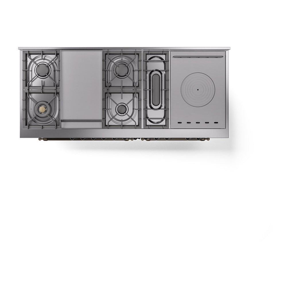 ILVE Nostalgie II Noblesse 60" Blue Grey Dual Fuel Range with 7 Burners, Griddle and French Top Triple Glass Door Natural Gas