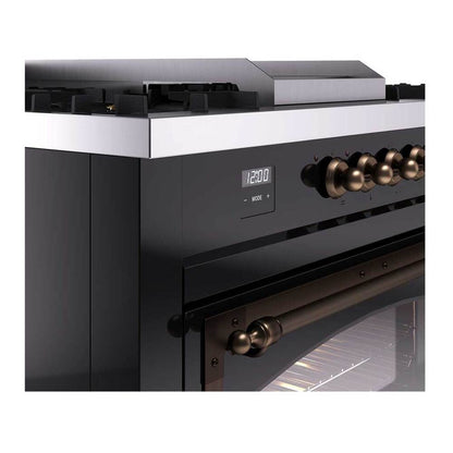 ILVE Nostalgie II Noblesse 60" Glossy Black Dual Fuel Range with 7 Burners, Griddle and French Top Triple Glass Door Natural Gas