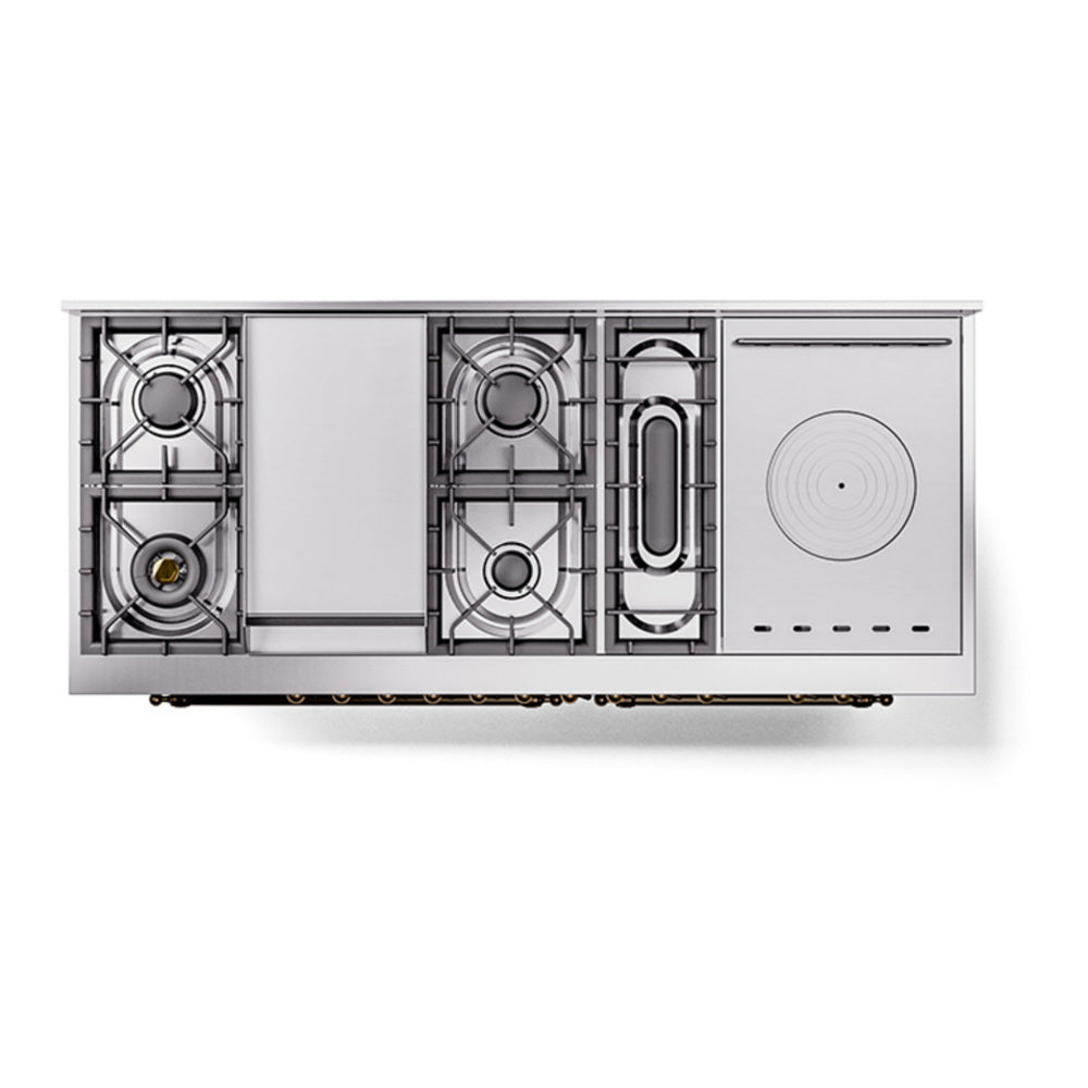 ILVE Nostalgie II Noblesse 60" Burgundy Dual Fuel Range with 7 Burners, Griddle and French Top Triple Glass Door Liquid Propane