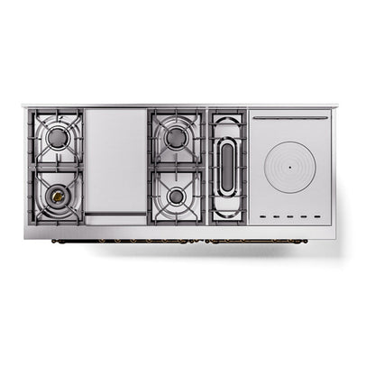 ILVE Nostalgie II Noblesse 60" Burgundy Dual Fuel Range with 7 Burners, Griddle and French Top Triple Glass Door Natural Gas