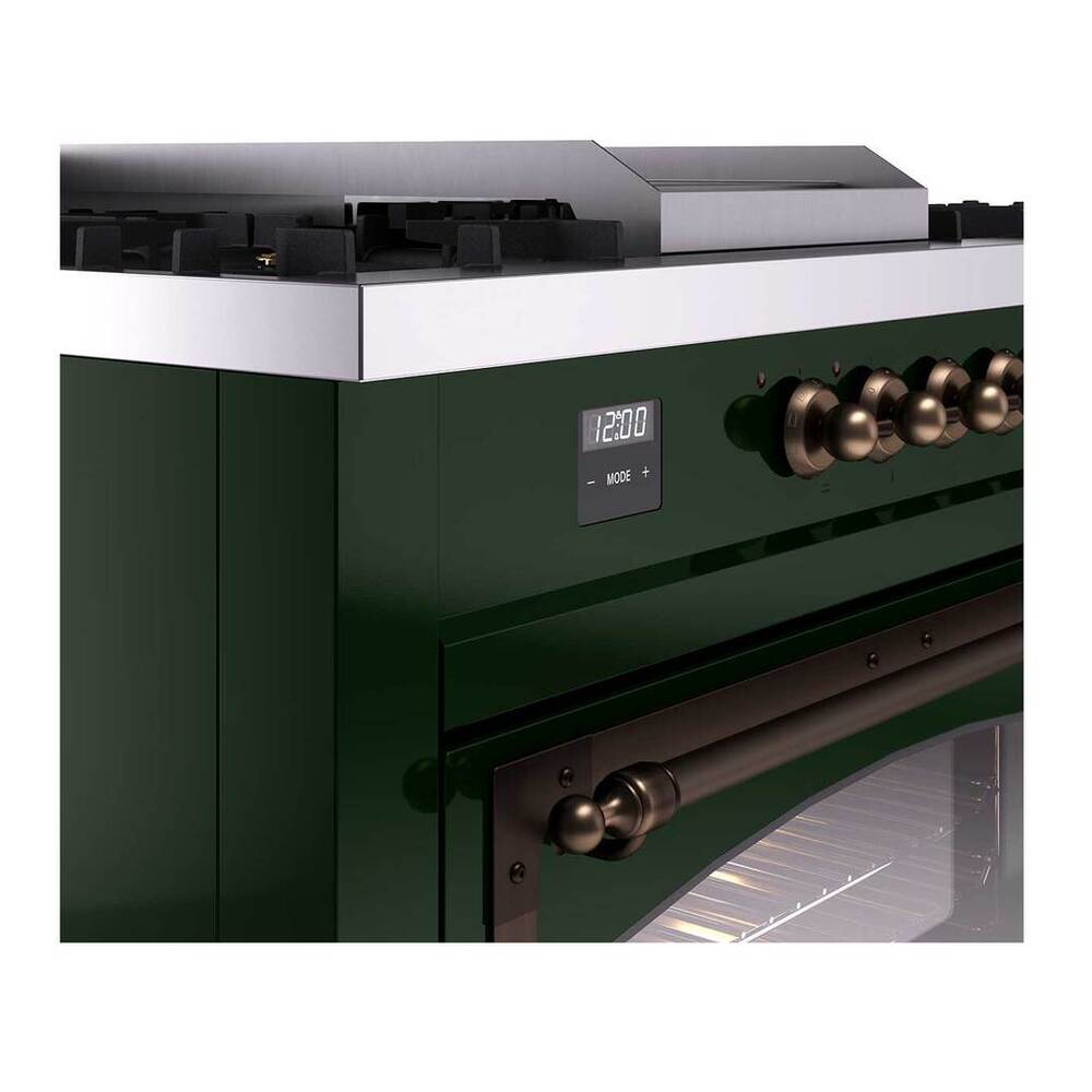 ILVE Nostalgie II Noblesse 60" Emerald Green Dual Fuel Range with 7 Burners, Griddle and French Top Triple Glass Door Natural Gas