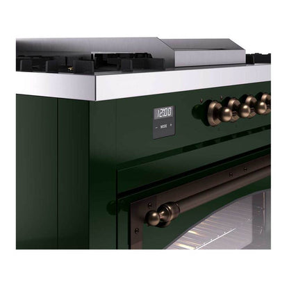 ILVE Nostalgie II Noblesse 60" Emerald Green Dual Fuel Range with 7 Burners, Griddle and French Top Triple Glass Door Natural Gas