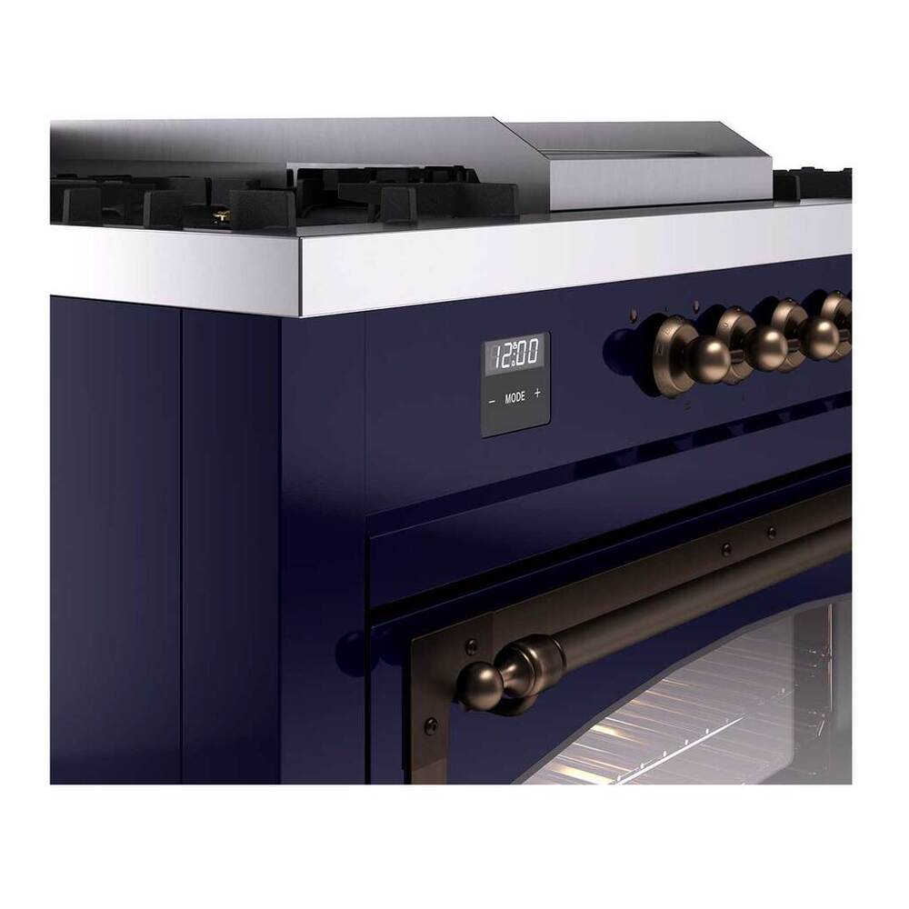 ILVE Nostalgie II Noblesse 60" Midnight Blue Dual Fuel Range with 7 Burners, Griddle and French Top Triple Glass Door Natural Gas