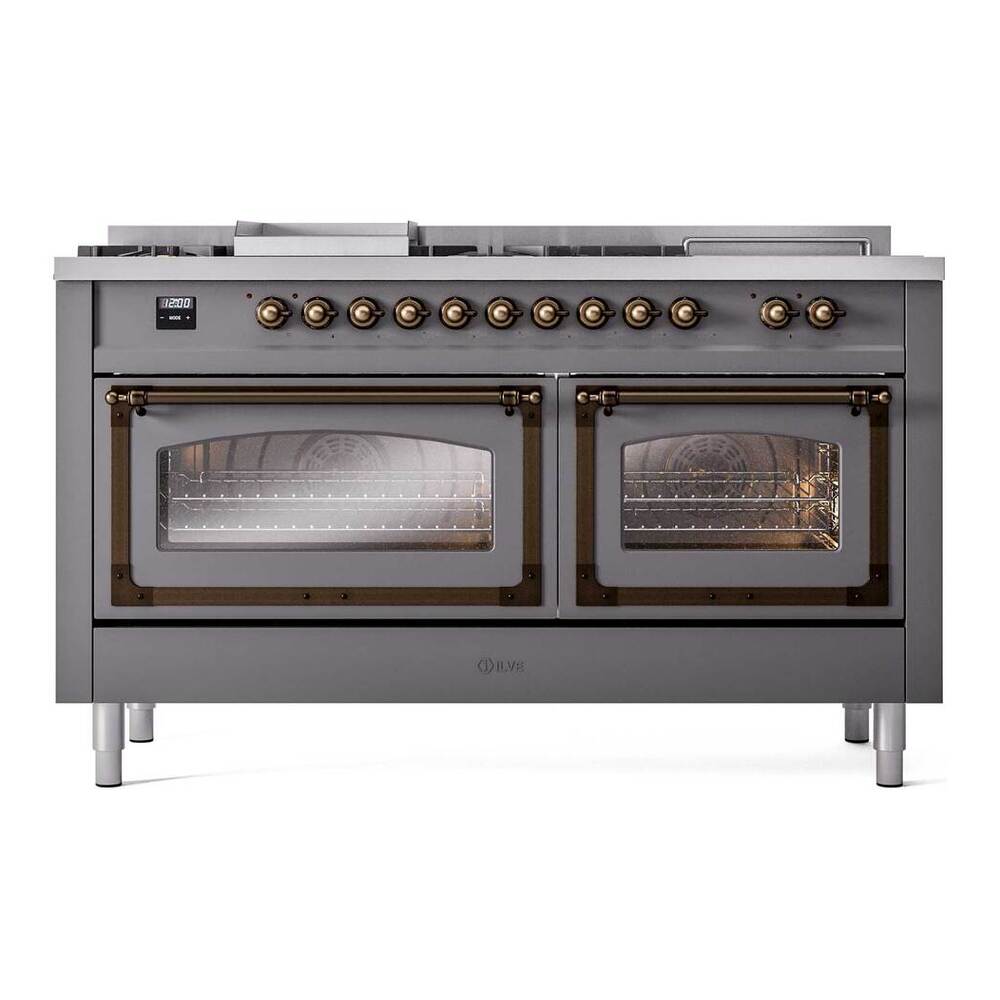 ILVE Nostalgie II Noblesse 60" Graphite Matte Dual Fuel Range with 7 Burners, Griddle and French Top Triple Glass Door Natural Gas