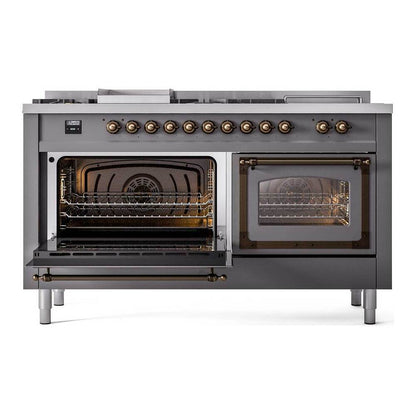 ILVE Nostalgie II Noblesse 60" Graphite Matte Dual Fuel Range with 7 Burners, Griddle and French Top Triple Glass Door Natural Gas