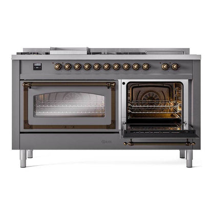 ILVE Nostalgie II Noblesse 60" Graphite Matte Dual Fuel Range with 7 Burners, Griddle and French Top Triple Glass Door Natural Gas