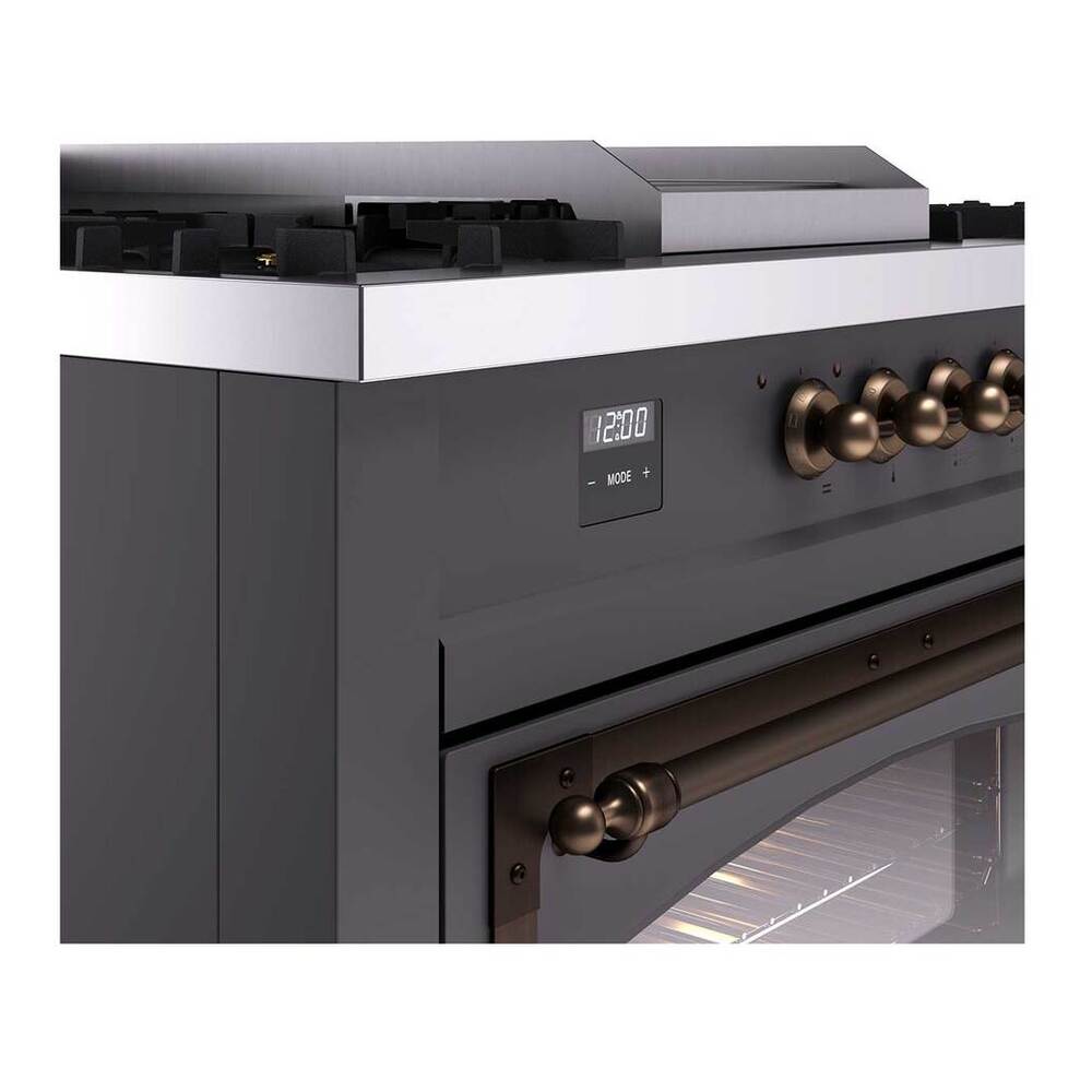 ILVE Nostalgie II Noblesse 60" Graphite Matte Dual Fuel Range with 7 Burners, Griddle and French Top Triple Glass Door Natural Gas