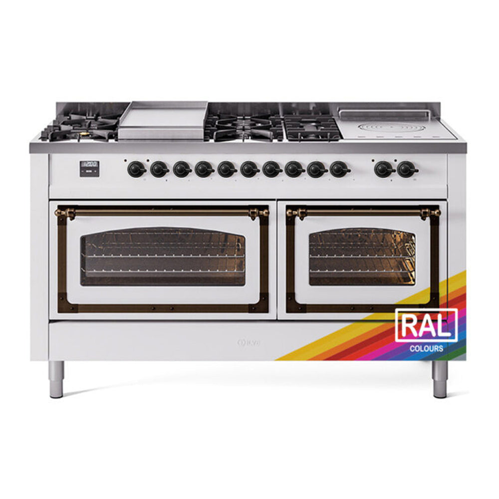 ILVE Nostalgie II Noblesse 60" RAL Dual Fuel Range with 7 Burners, Griddle and French Top Triple Glass Door Natural Gas