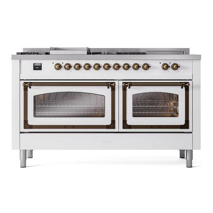 ILVE Nostalgie II Noblesse 60" RAL Dual Fuel Range with 7 Burners, Griddle and French Top Triple Glass Door Natural Gas