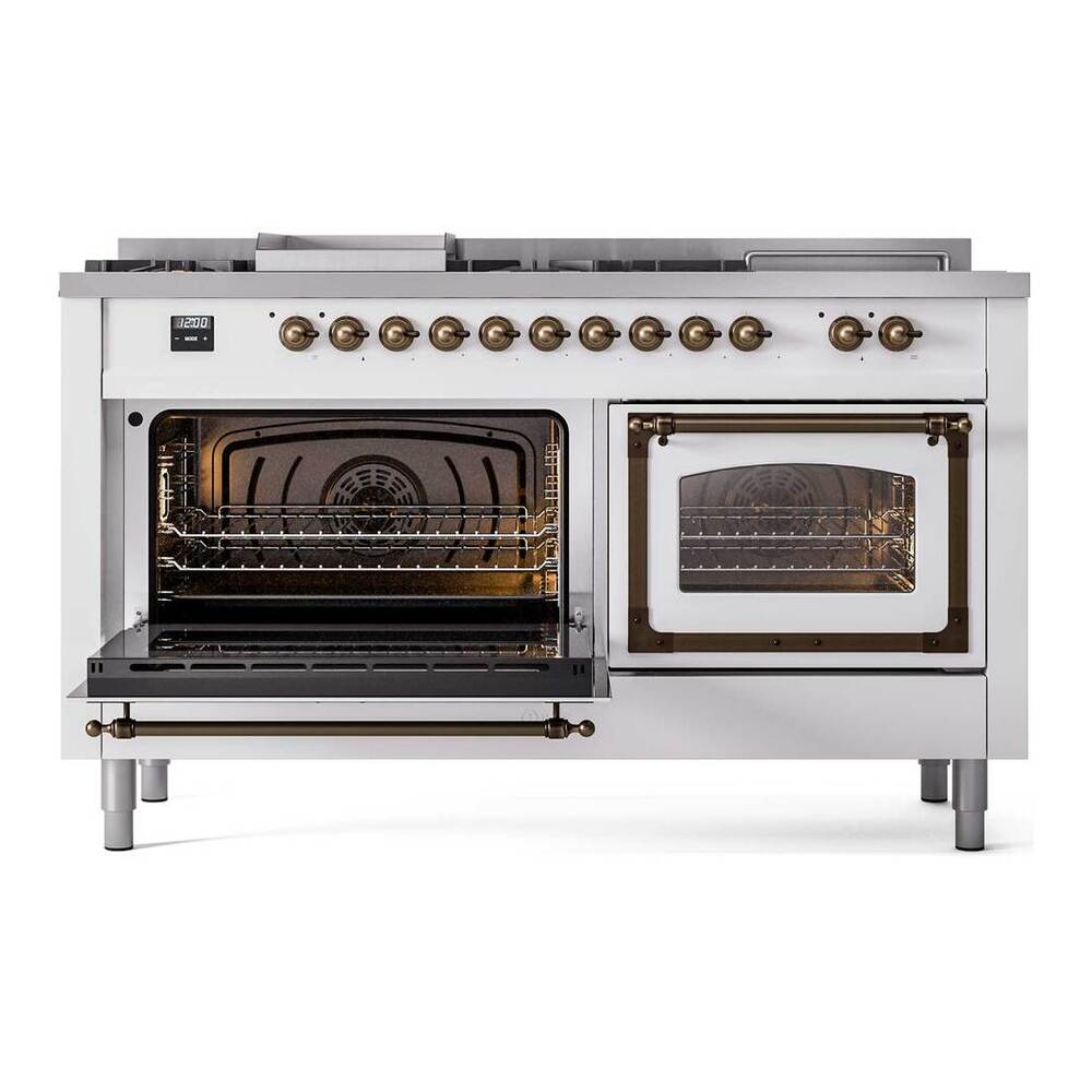 ILVE Nostalgie II Noblesse 60" RAL Dual Fuel Range with 7 Burners, Griddle and French Top Triple Glass Door Natural Gas