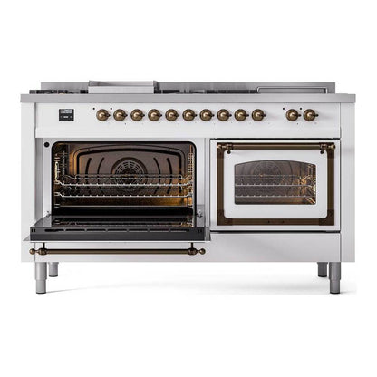ILVE Nostalgie II Noblesse 60" RAL Dual Fuel Range with 7 Burners, Griddle and French Top Triple Glass Door Natural Gas